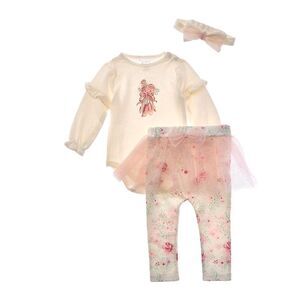 Quiltex Girls  Flower 3Pc Tutu Legging Set & Headband, White